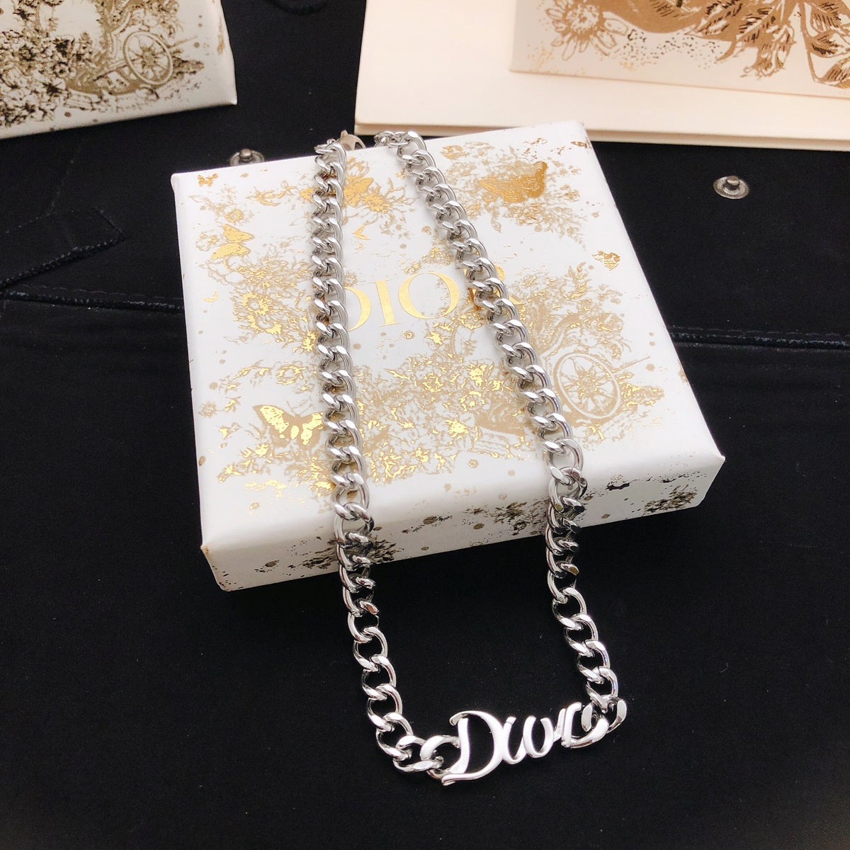 Graphic Letter Motif Pendant Necklace in Silver-Tone – Design 003 front view