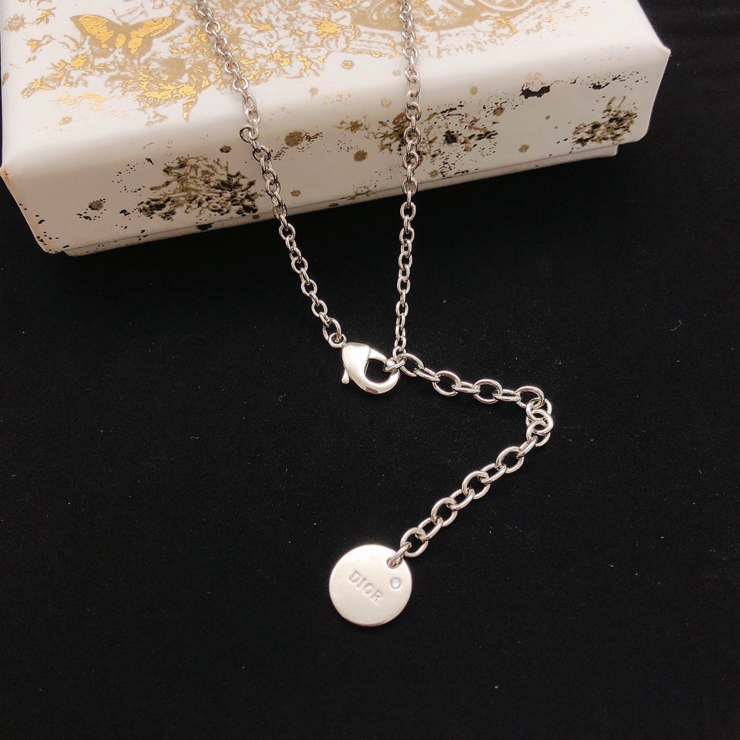 Graphic Letter Motif Pendant Necklace in Gold-Tone – Design 001 front view