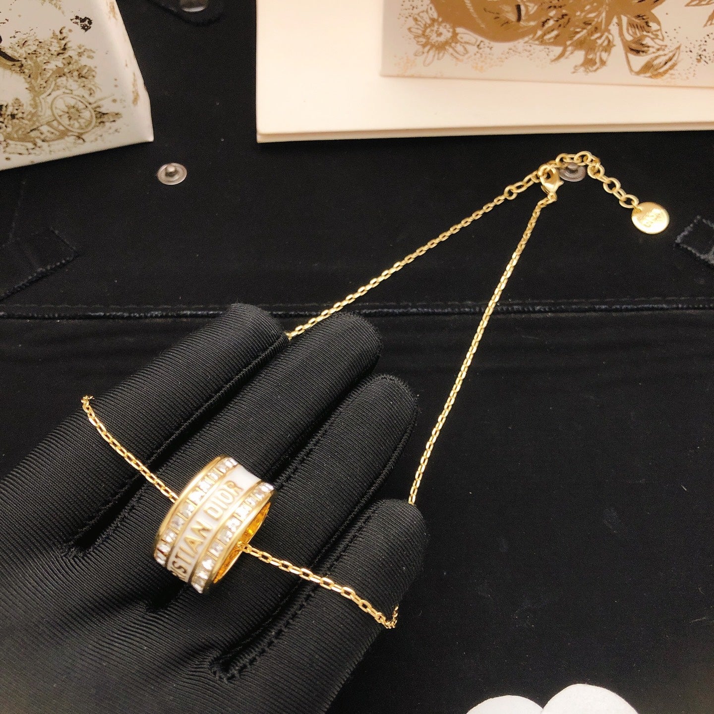 Sculptural Pendant Necklace in Polished Metal-Tone with Crystal-Style Accents – Design 003 side detail