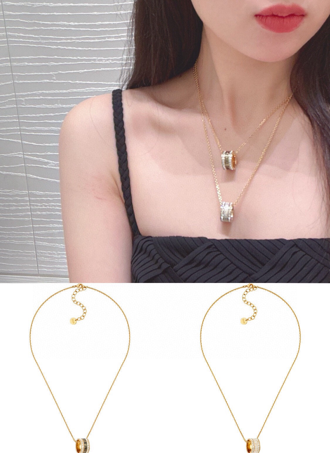 Sculptural Pendant Necklace in Polished Metal-Tone with Crystal-Style Accents – Design 003 close-up detail