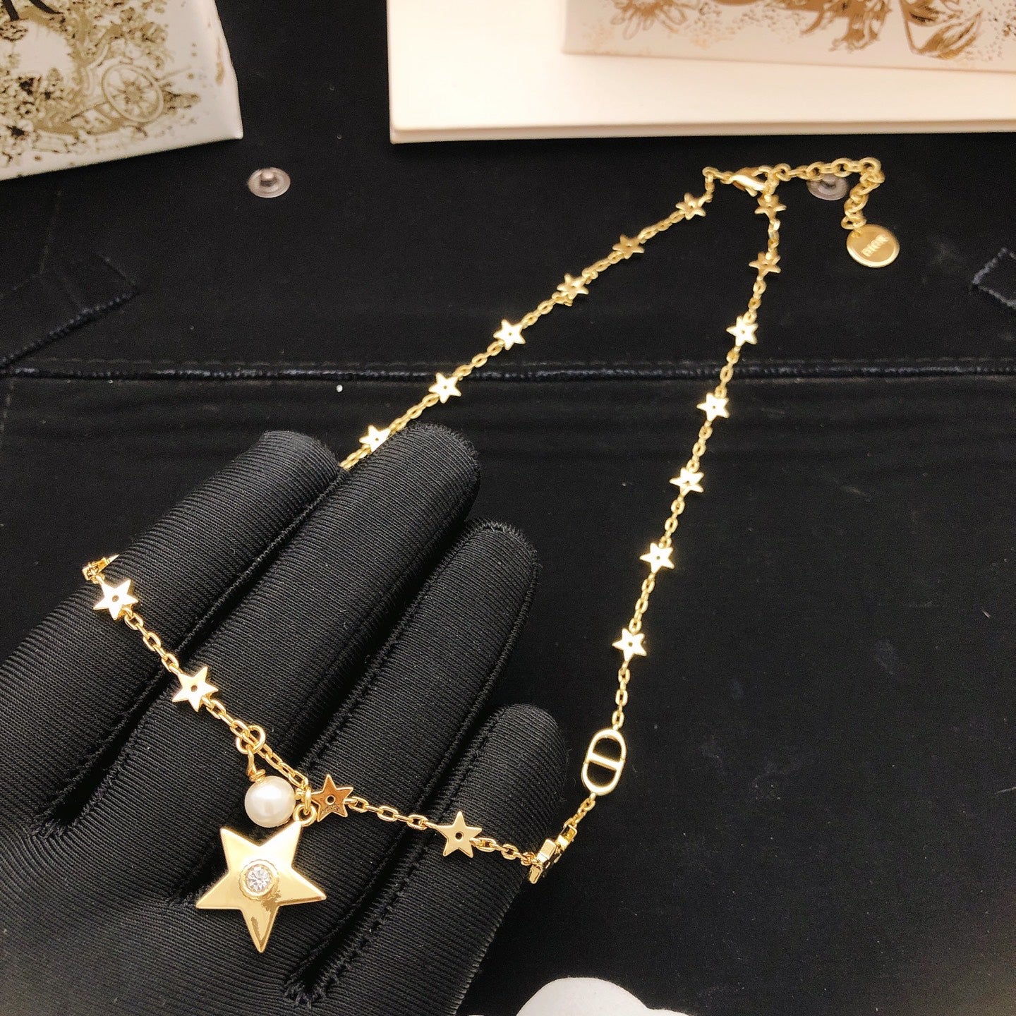Star Motif Pendant Necklace in Polished Metal-Tone – Design 002 main product view