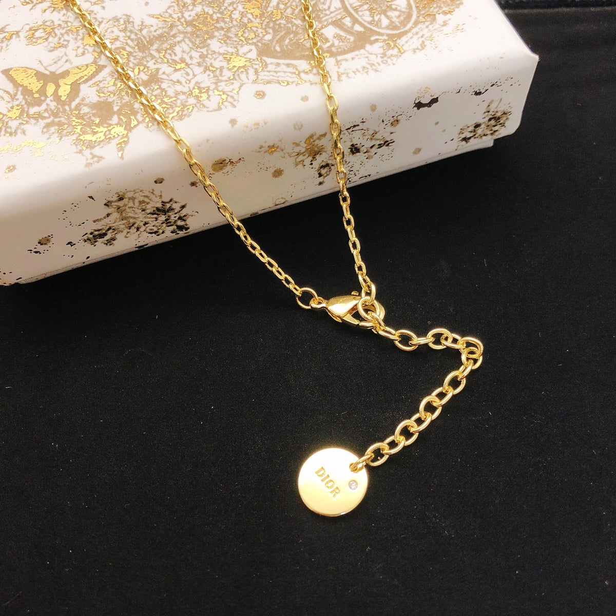 Graphic Letter Motif Pendant Necklace in Polished Metal-Tone with Crystal-Style Accents – Design 003 front view