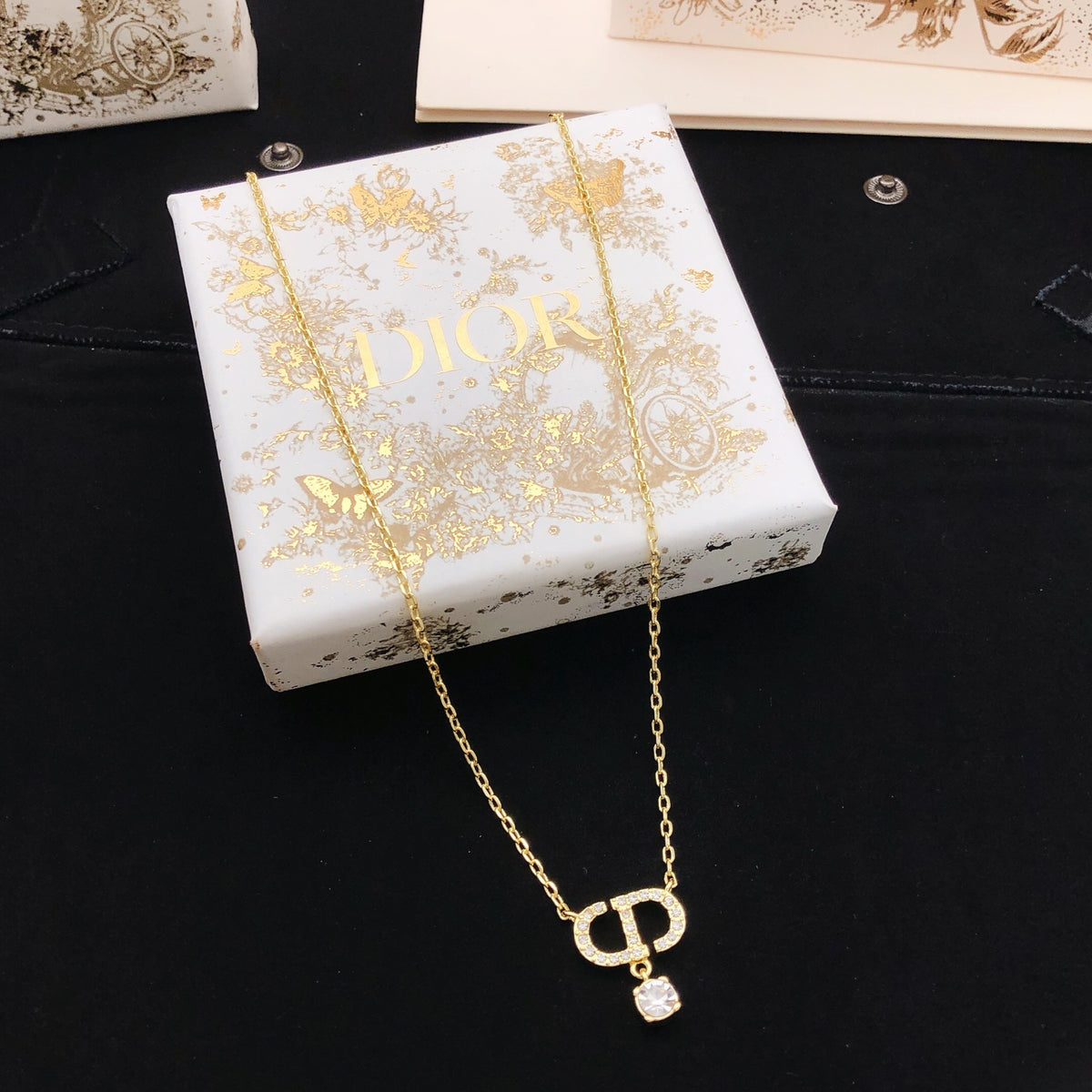 Graphic Letter Motif Pendant Necklace in Polished Metal-Tone with Crystal-Style Accents – Design 007 main product view