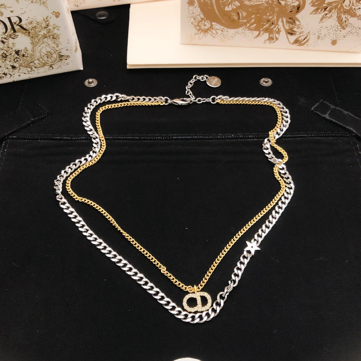 Sculptural Pendant Necklace in Silver-Tone with Layered Detail detail view