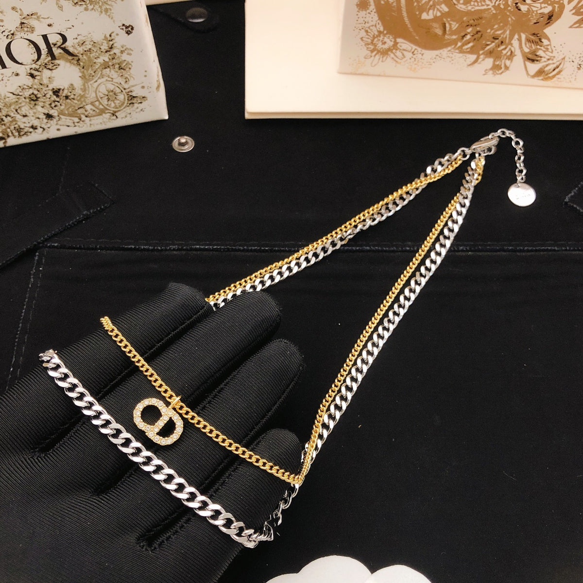Sculptural Pendant Necklace in Silver-Tone with Layered Detail side detail