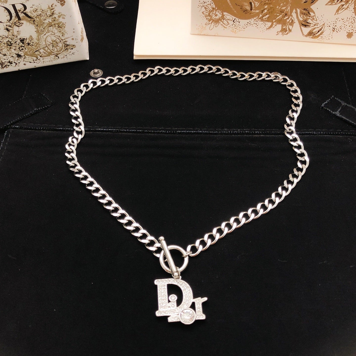 Graphic Letter Motif Pendant Necklace in Silver-Tone – Design 001 front view