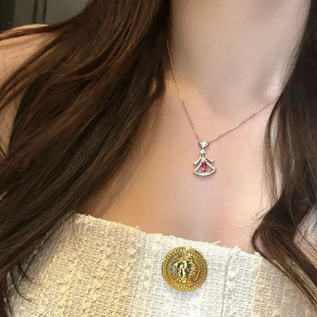 Geometric Emblem Pendant Necklace in Polished Metal-Tone – Design 005 detail view
