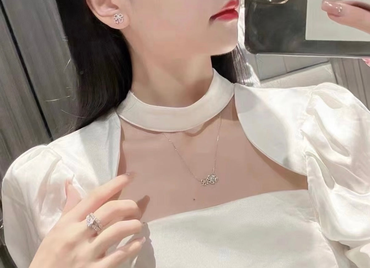 Floral Pendant Necklace in Silver-Tone side detail