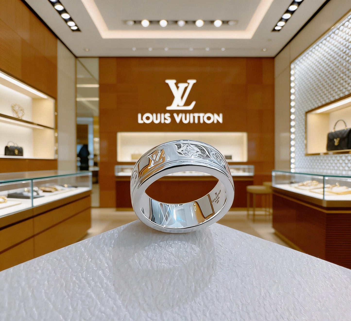 Geometric Emblem Statement Ring in Silver-Tone – Design 003 front product view