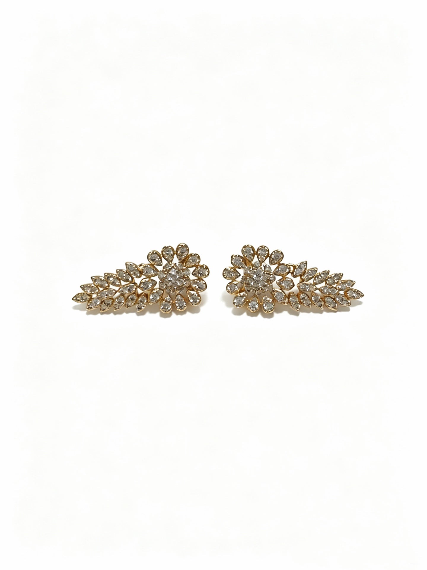 Floral Stud Earrings in Polished Metal-Tone – Crystal Detail – Design 02 front product view