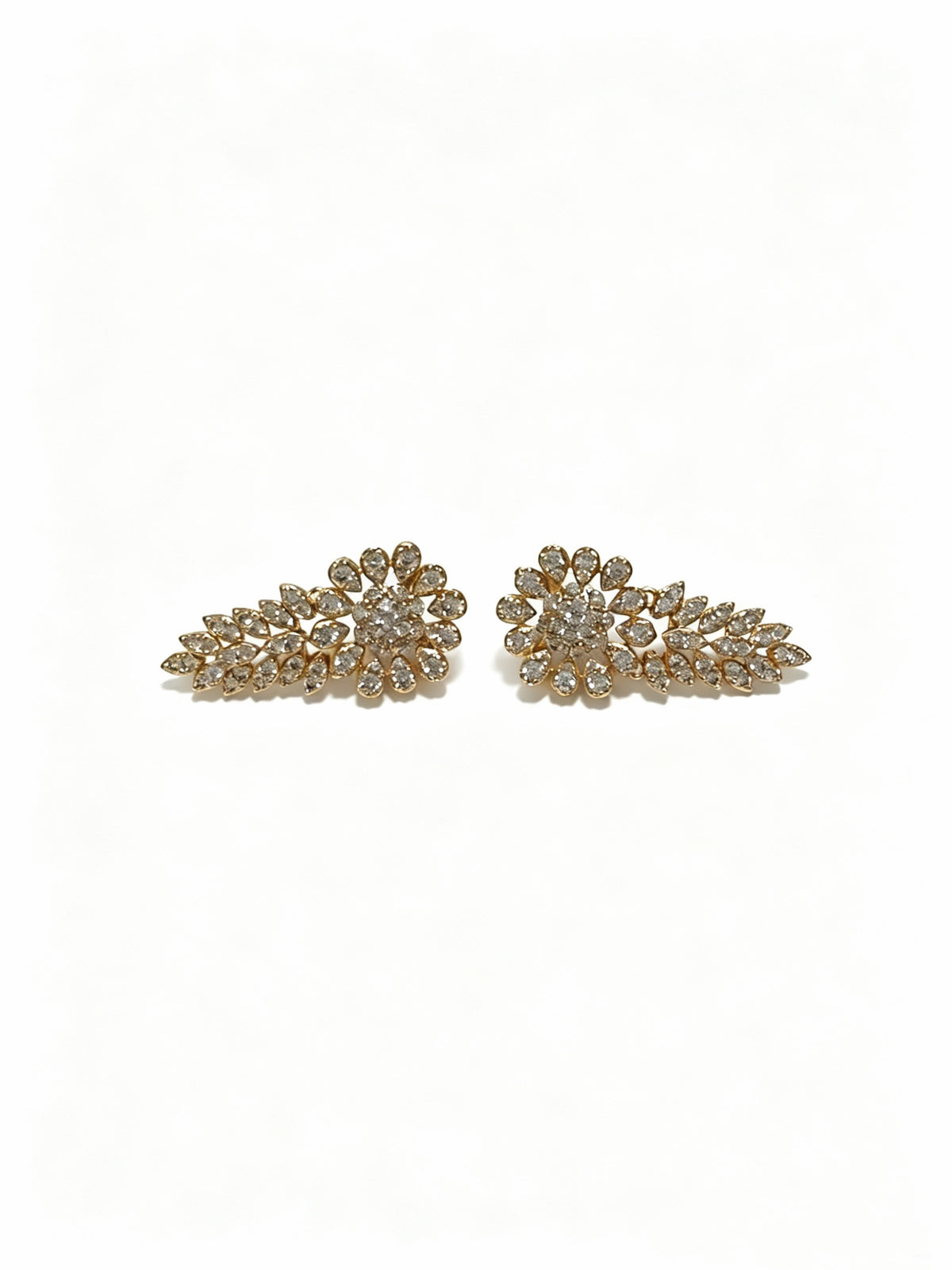 Floral Stud Earrings in Polished Metal-Tone – Crystal Detail – Design 02 front product view