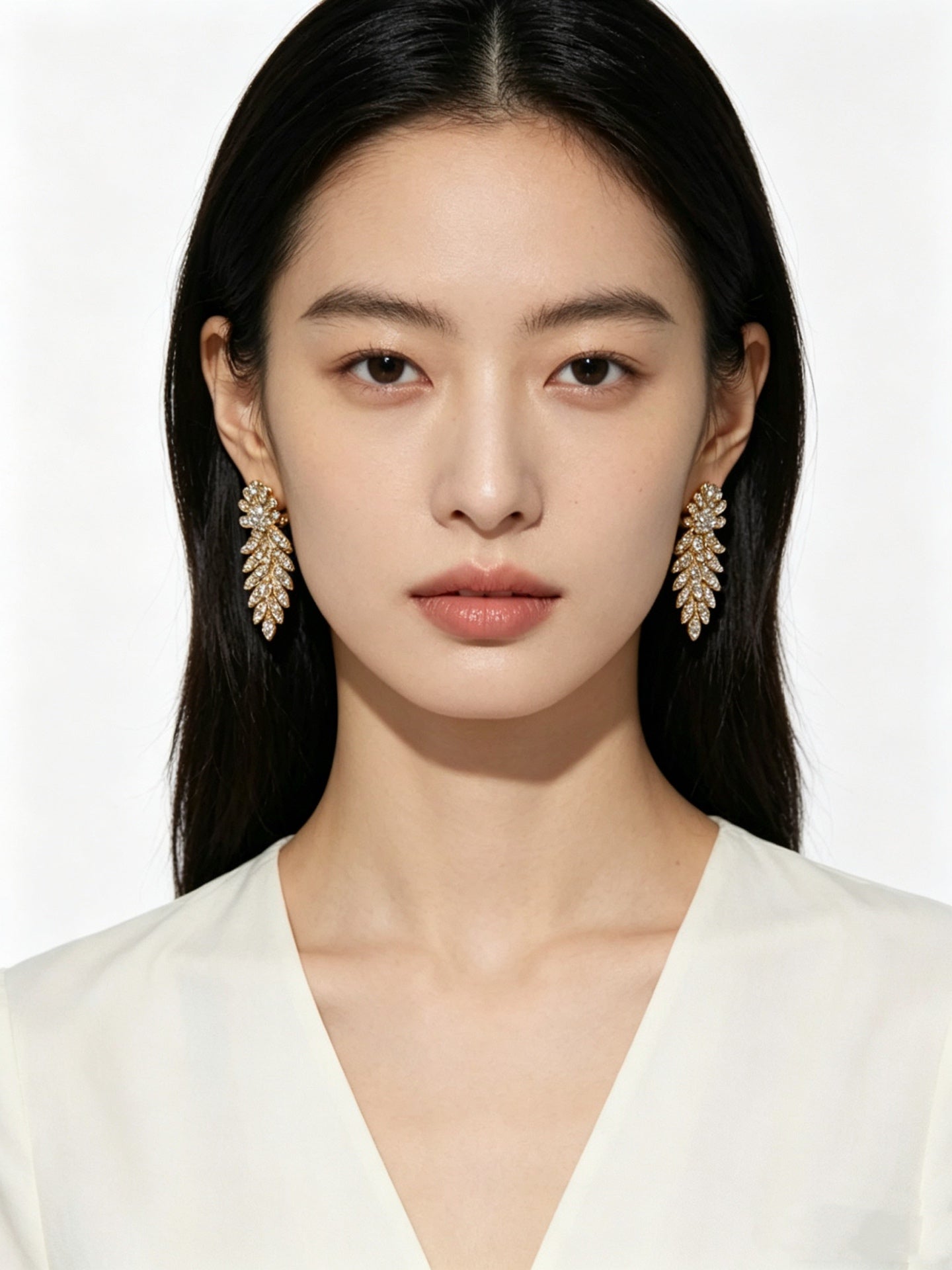 Floral Stud Earrings in Polished Metal-Tone – Crystal Detail – Design 02 main product view