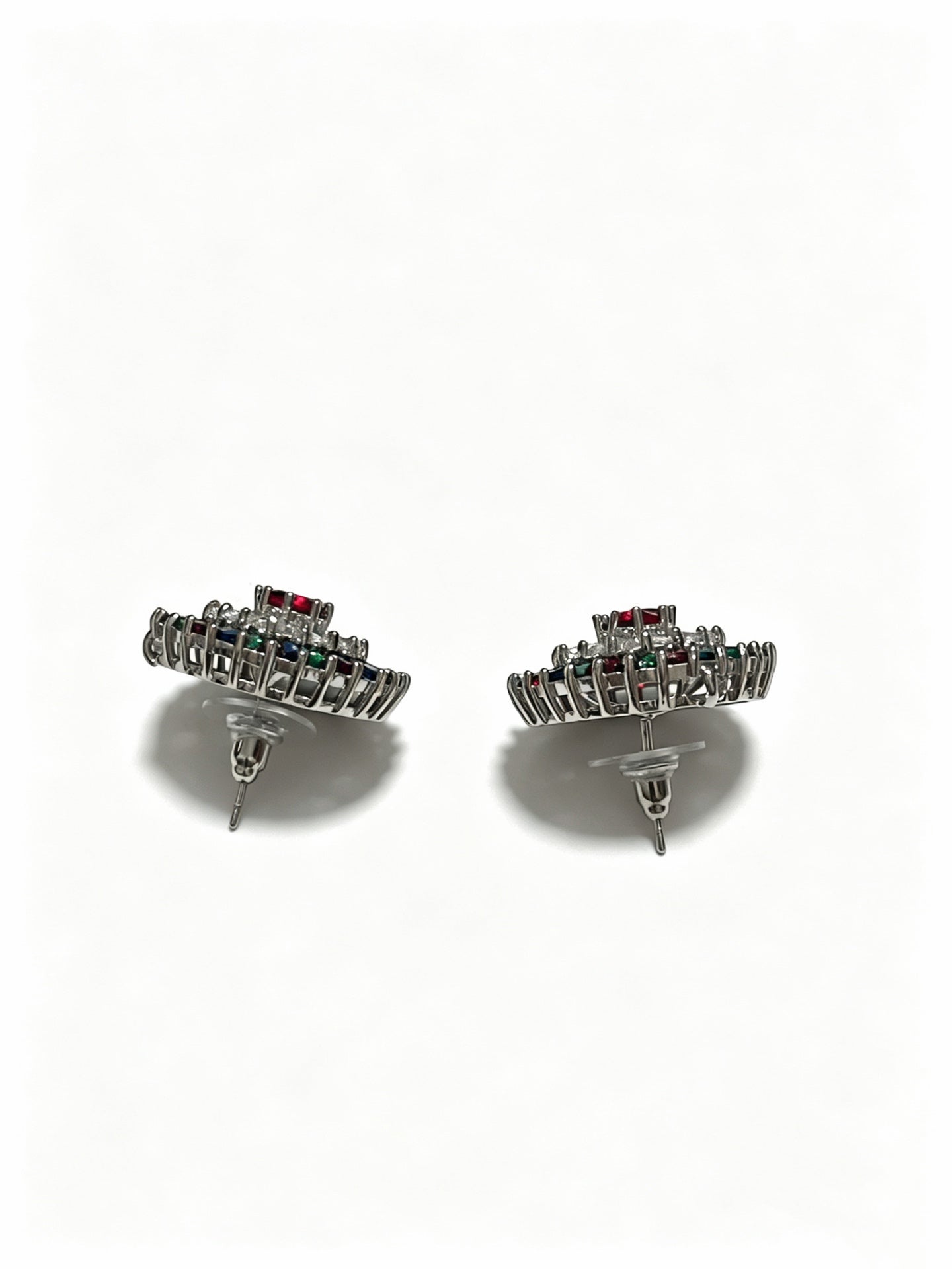 Floral Stud Earrings in Polished Metal-Tone – Crystal Detail front product view