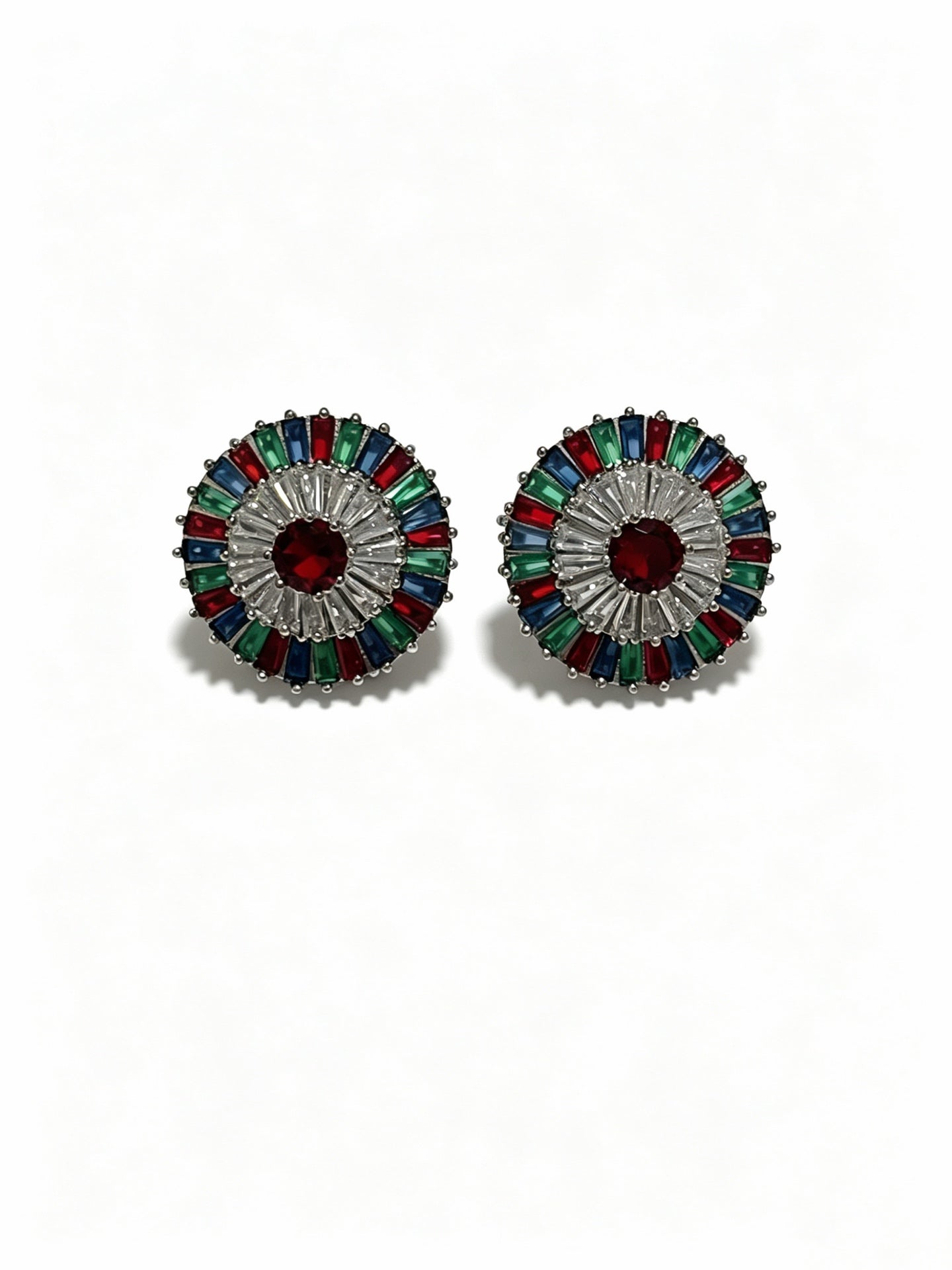 Floral Stud Earrings in Polished Metal-Tone – Crystal Detail detail view