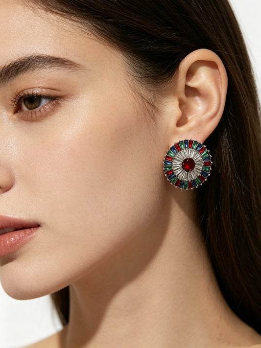 Floral Stud Earrings in Polished Metal-Tone – Crystal Detail main product view