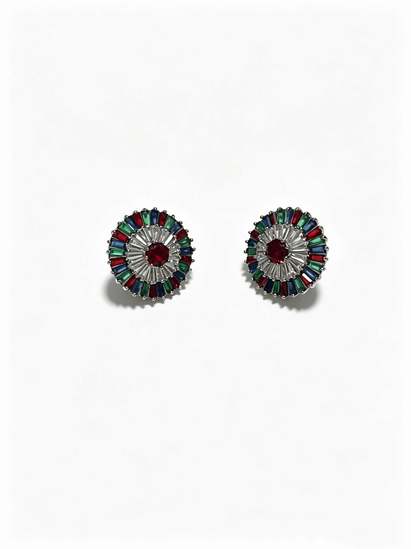 Floral Stud Earrings in Polished Metal-Tone – Crystal Detail front product view