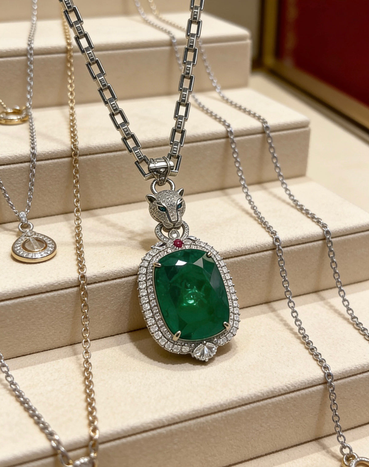 Sculptural Pendant Necklace in Gold-Tone with Crystal-Style Accents – Design 03 detail view