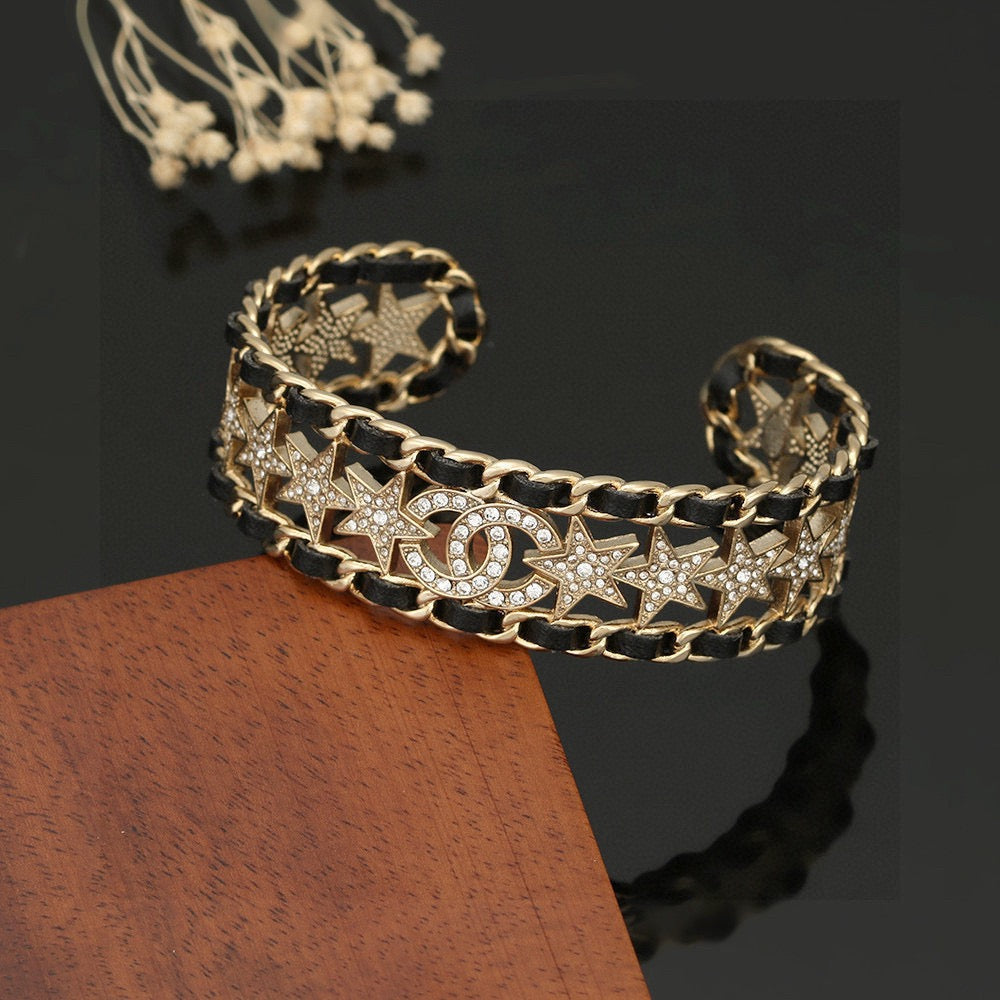 Signature Emblem Bangle in Polished Metal-Tone – Black Detail – Design 003 main product view