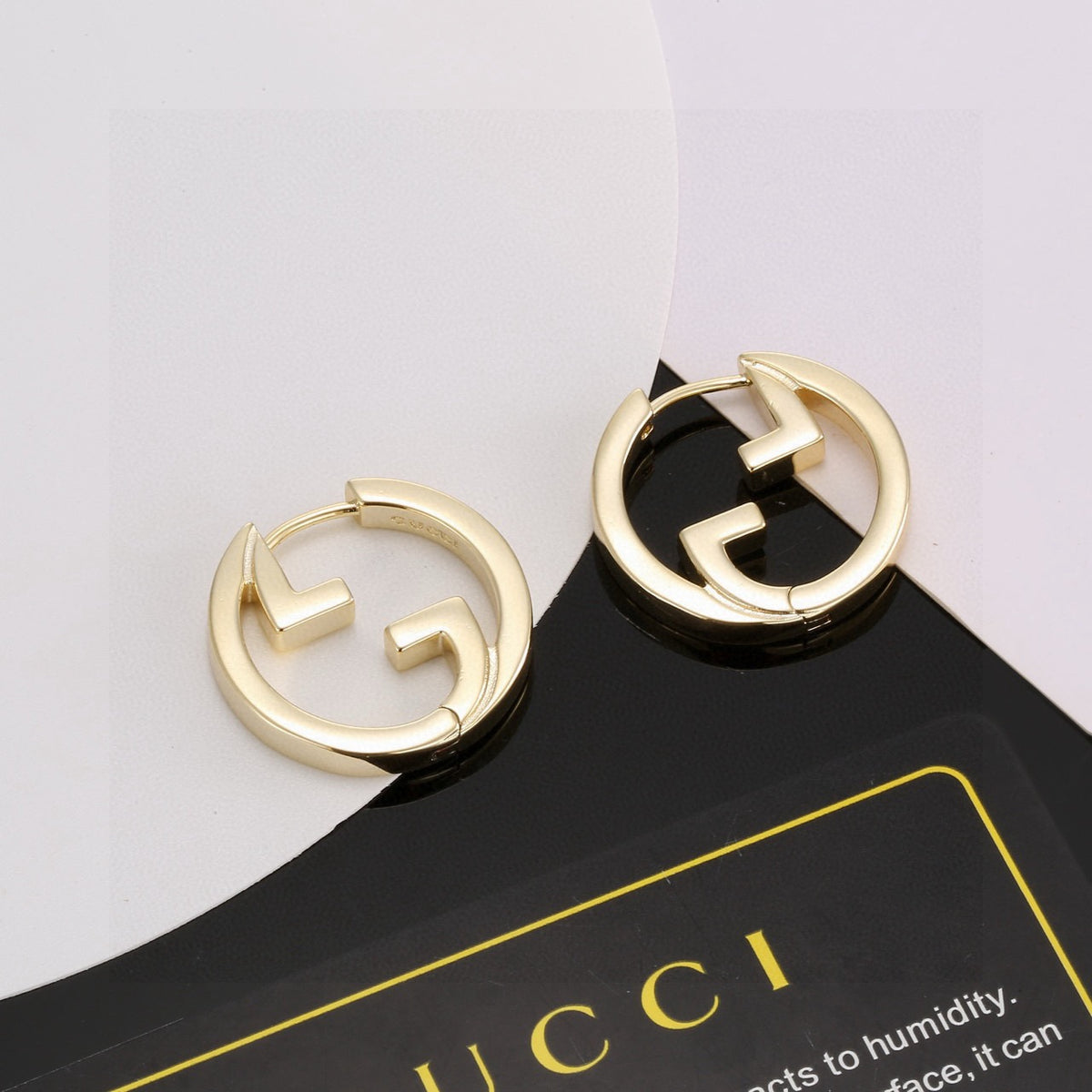 Geometric Emblem Stud Earrings in Polished Metal-Tone – Design 034 front product view