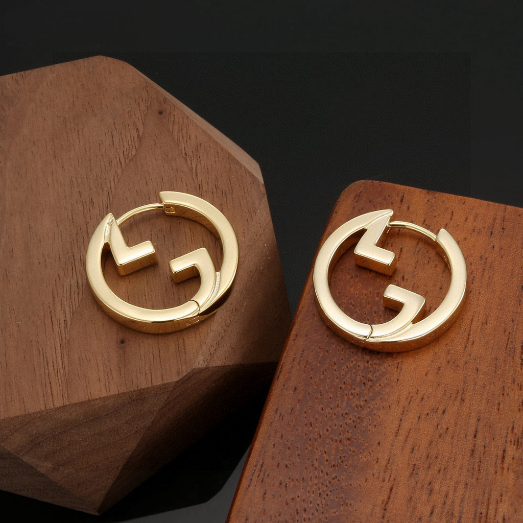 Geometric Emblem Stud Earrings in Polished Metal-Tone – Design 034 main product view