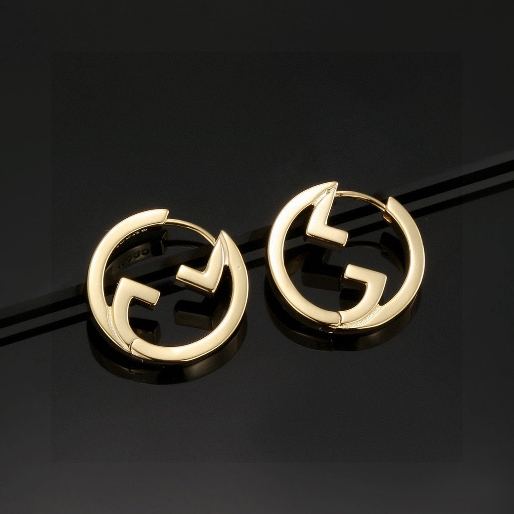 Geometric Emblem Stud Earrings in Polished Metal-Tone – Design 034 styled product view