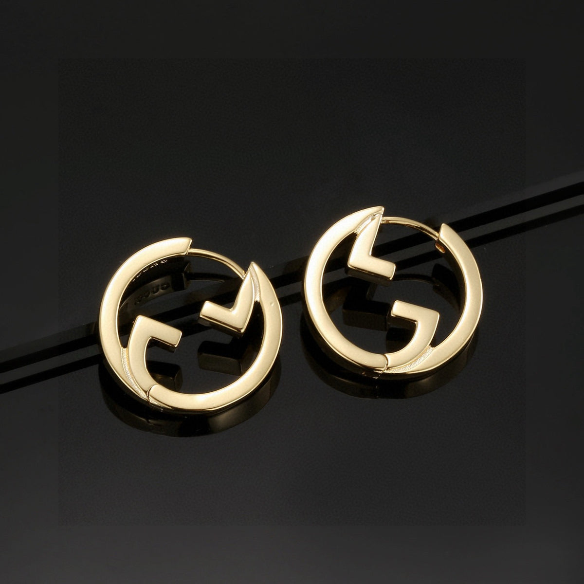 Geometric Emblem Stud Earrings in Polished Metal-Tone – Design 034 styled product view