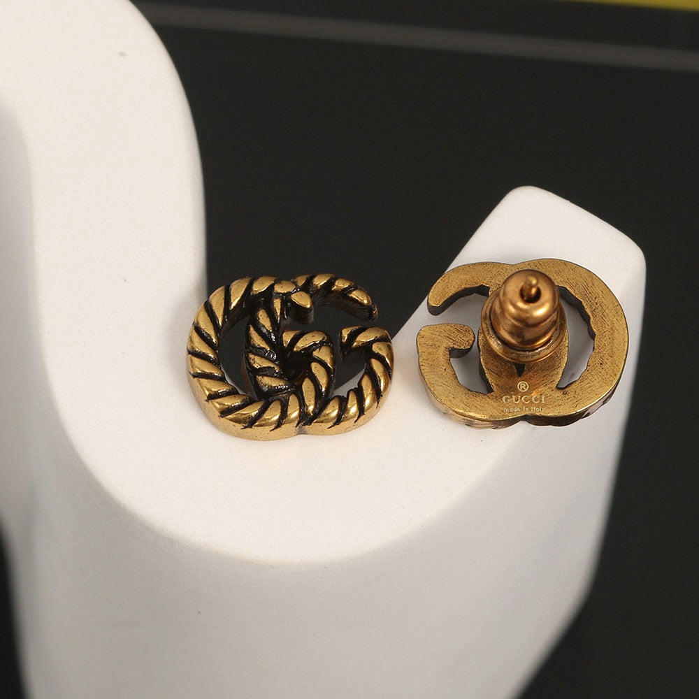 Geometric Emblem Stud Earrings in Polished Metal-Tone – Design 033 styled product view