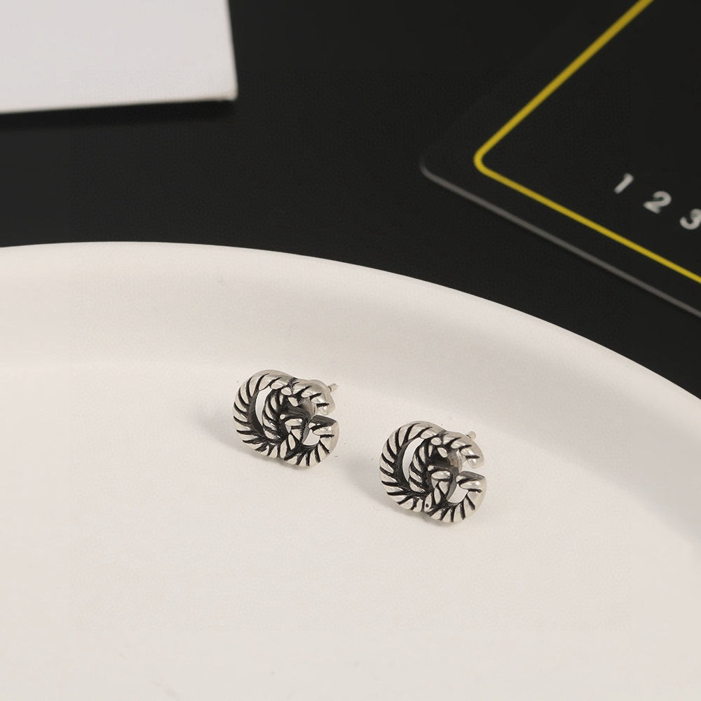 Geometric Emblem Stud Earrings in Polished Metal-Tone – Design 033 side detail