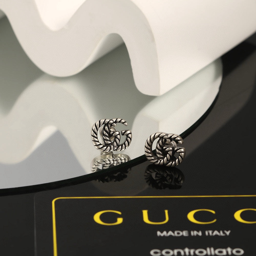 Geometric Emblem Stud Earrings in Polished Metal-Tone – Design 033 main product view