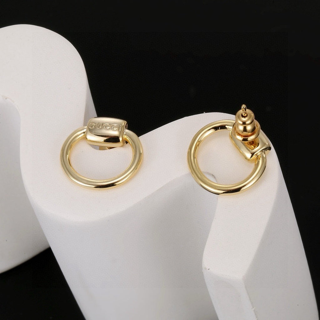 Geometric Emblem Stud Earrings in Polished Metal-Tone – Design 032 styled product view