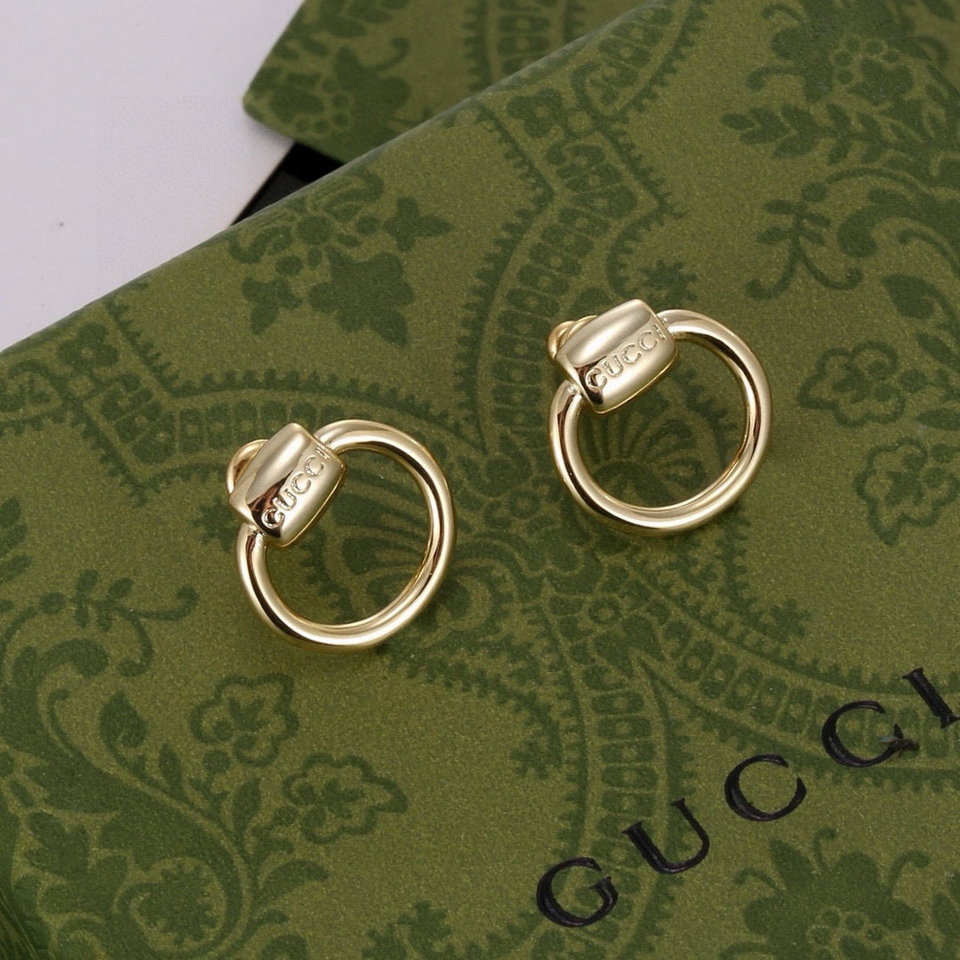 Geometric Emblem Stud Earrings in Polished Metal-Tone – Design 032 main product view