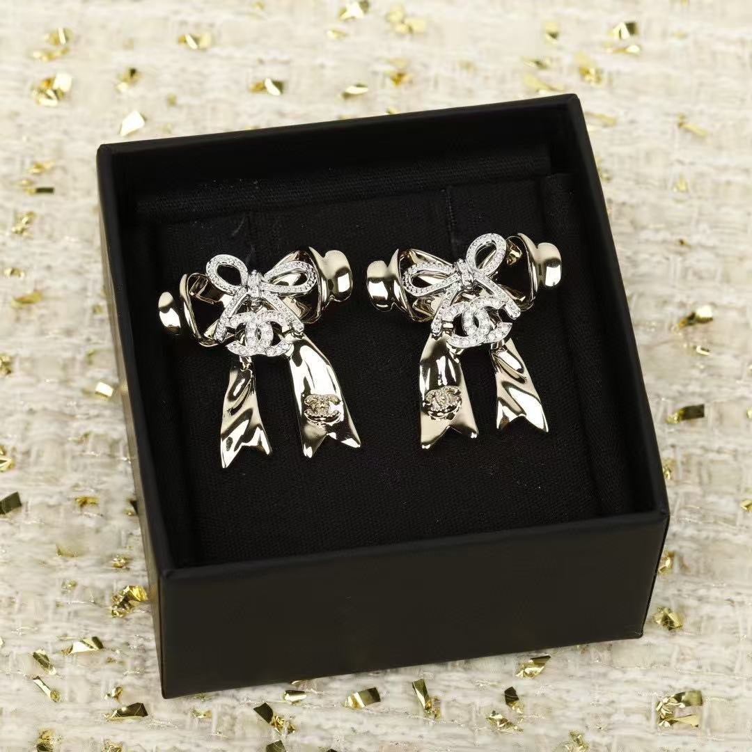 Bow Stud Earrings in Polished Metal-Tone – Design 003 front product view