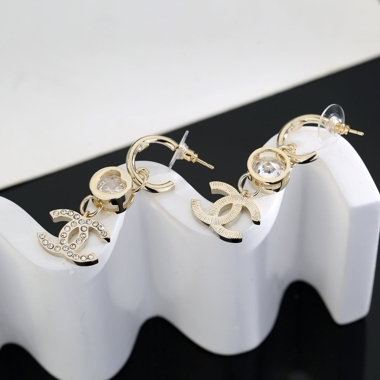 Signature Emblem Stud Earrings in Gold-Tone – Design 051 styled product view