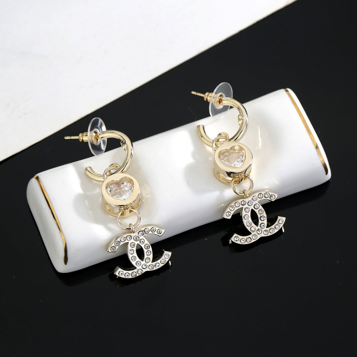 Signature Emblem Stud Earrings in Gold-Tone – Design 051 side detail
