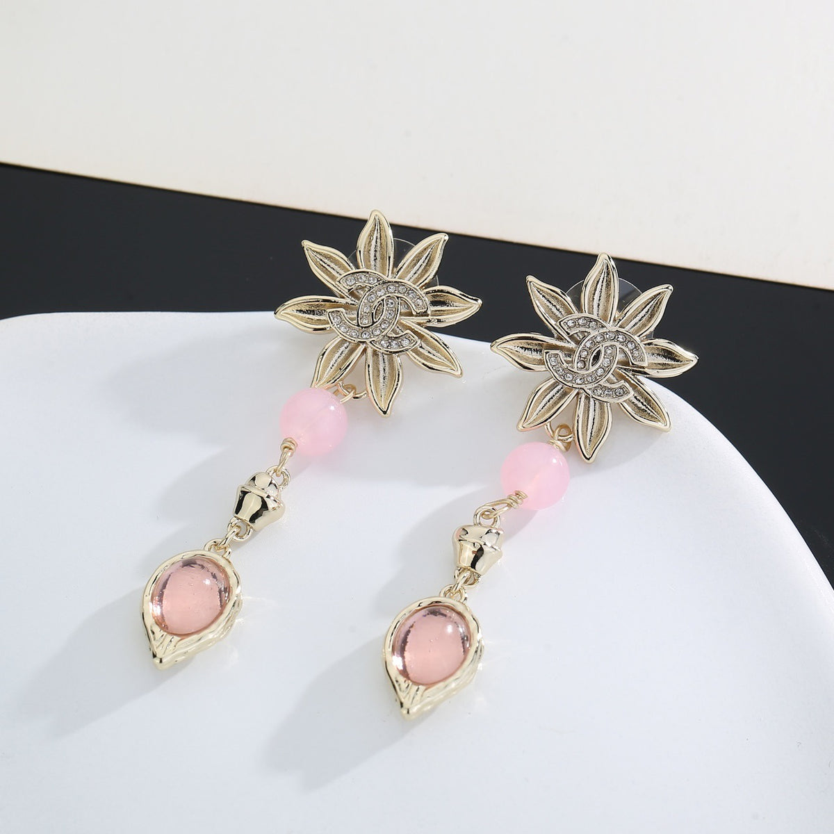 Double-C Emblem Stud Earrings in Gold-Tone – Design 019 main product view