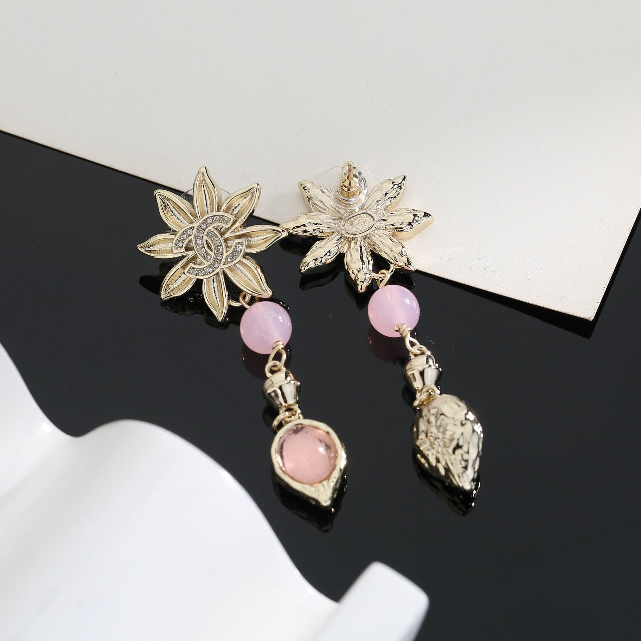 Double-C Emblem Stud Earrings in Gold-Tone – Design 028 side detail