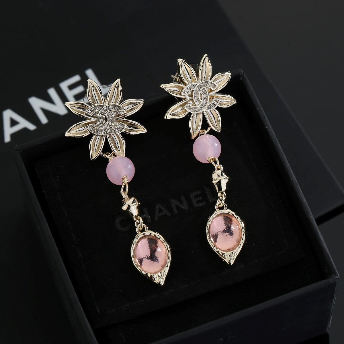 Double-C Emblem Stud Earrings in Gold-Tone – Design 028 front product view