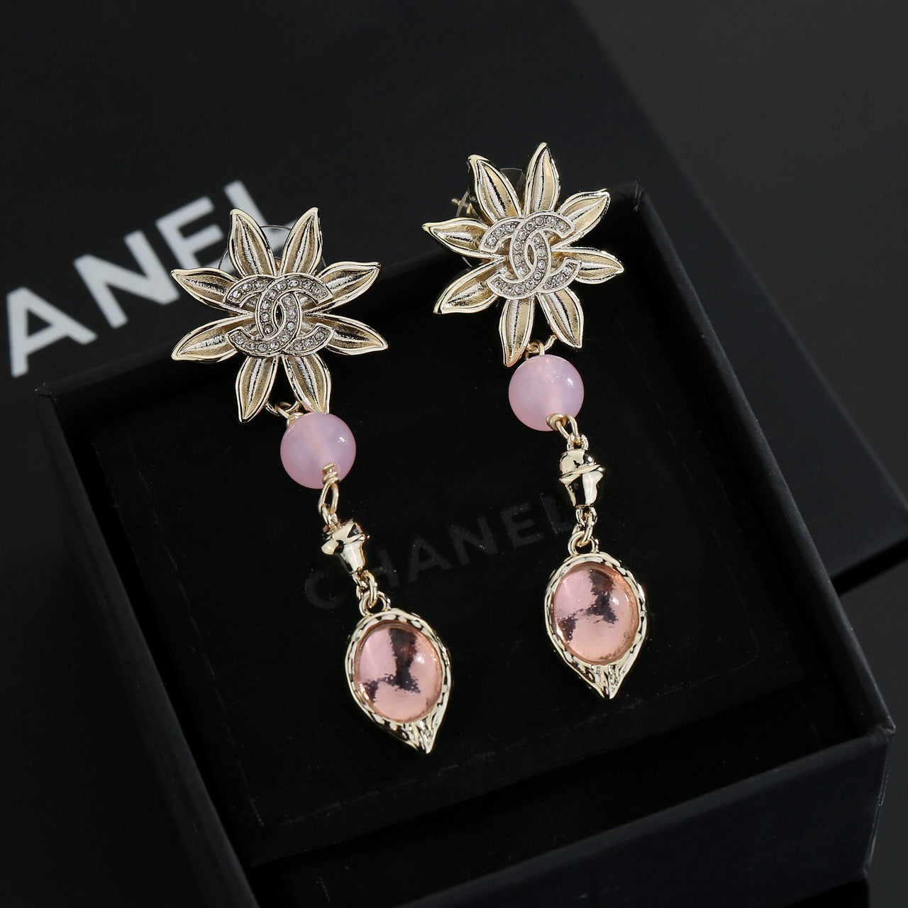 Double-C Emblem Stud Earrings in Gold-Tone – Design 028 front product view
