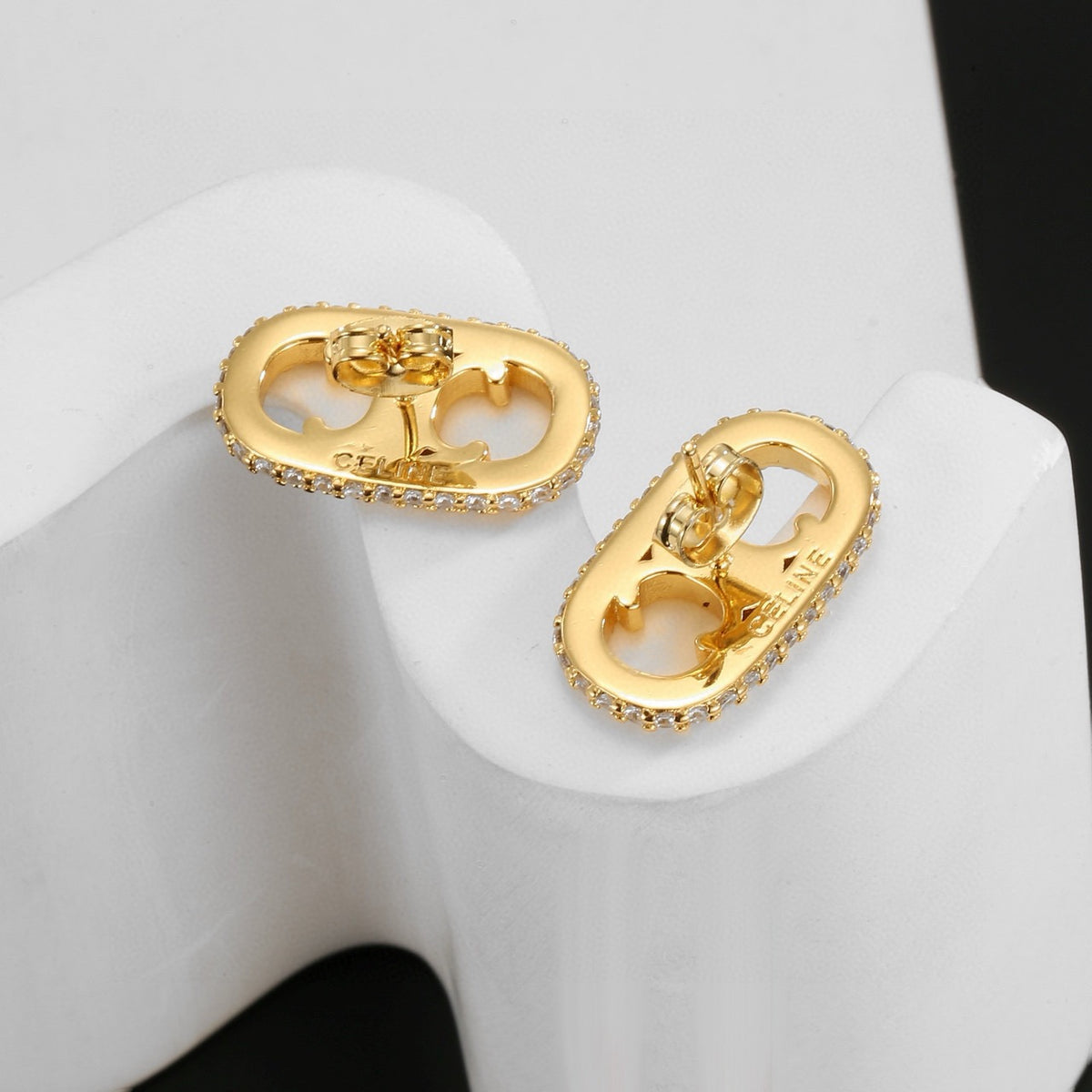 Signature Emblem Stud Earrings in Gold-Tone – Design 05 side detail