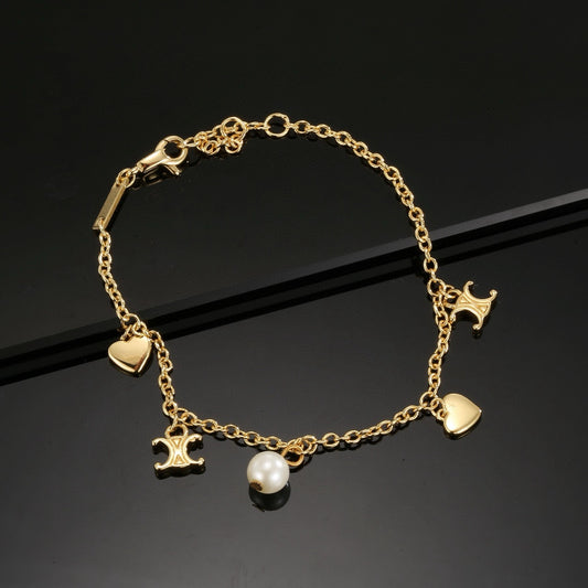 Triomphe-Inspired Emblem Bracelet in Gold-Tone – Red – Design 02 main product view