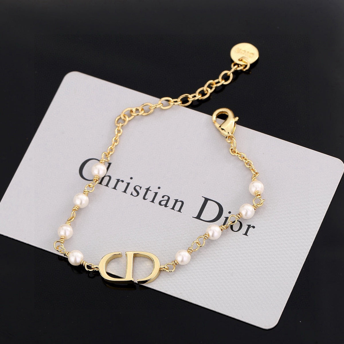 Pearl-Style Motif Statement Bracelet in Polished Metal-Tone with Pearl-Style Detail – Design 008 main product view
