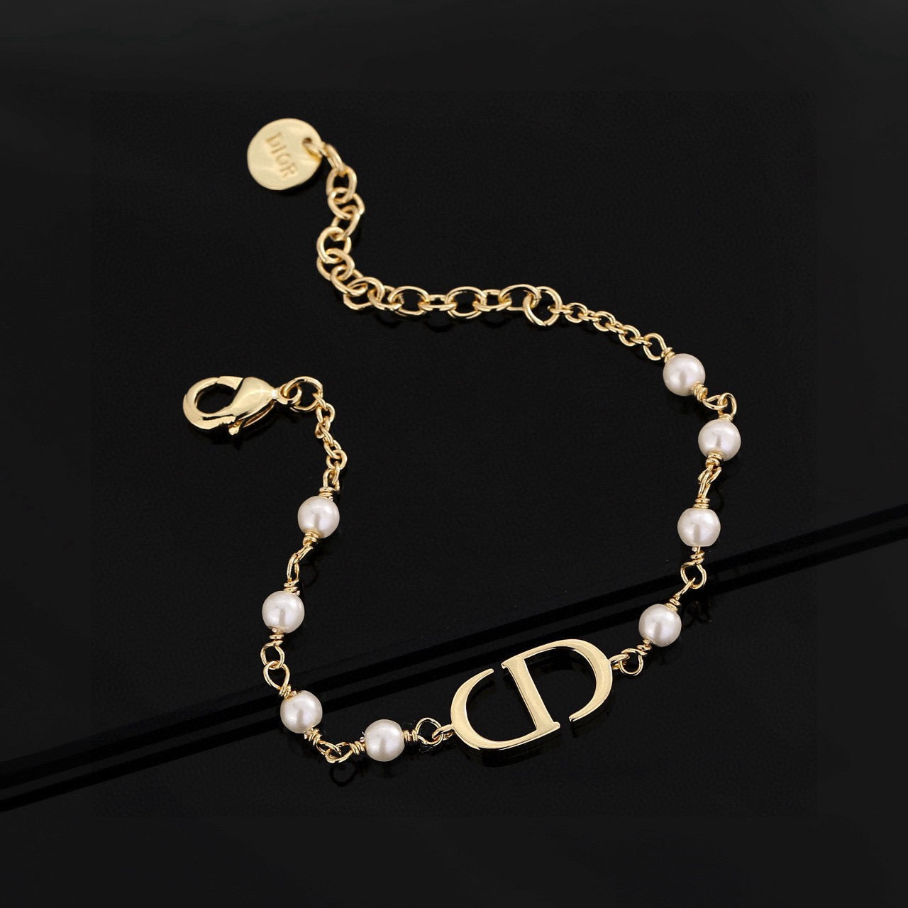 Pearl-Style Motif Statement Bracelet in Polished Metal-Tone with Pearl-Style Detail – Design 009 main product view