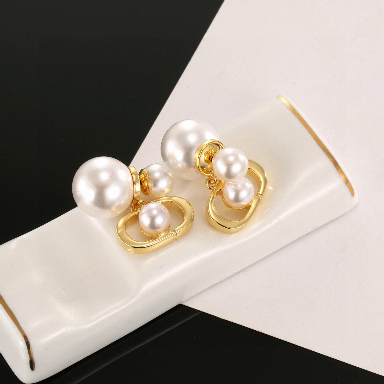 Pearl-Style Motif Statement Earrings in Silver-Tone with Pearl-Style Detail – Design 006 styled view