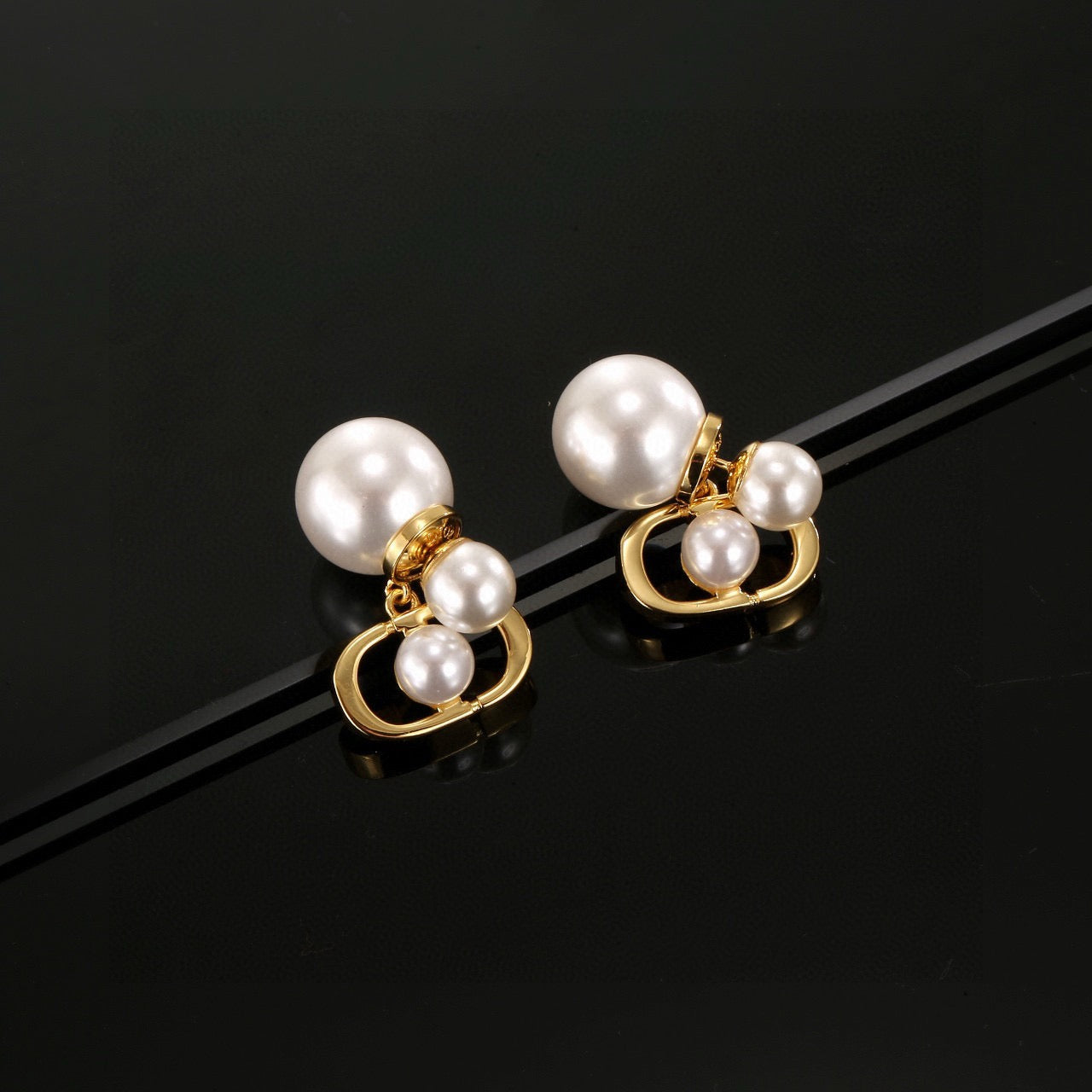 Pearl-Style Motif Statement Earrings in Silver-Tone with Pearl-Style Detail – Design 009 front view