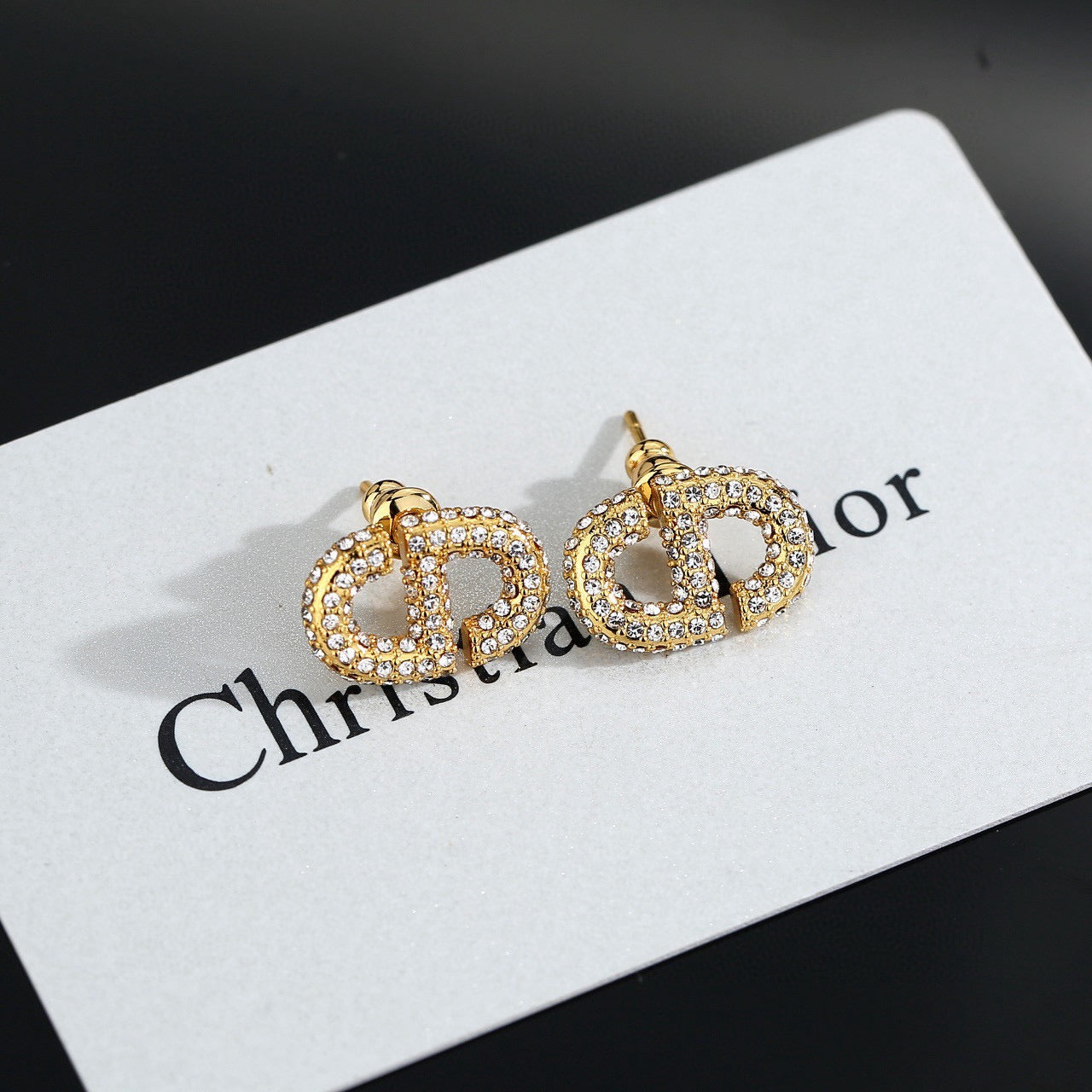 Graphic Letter Motif Stud Earrings in Polished Metal-Tone with Vintage-Style Finish – Design 008 main product view