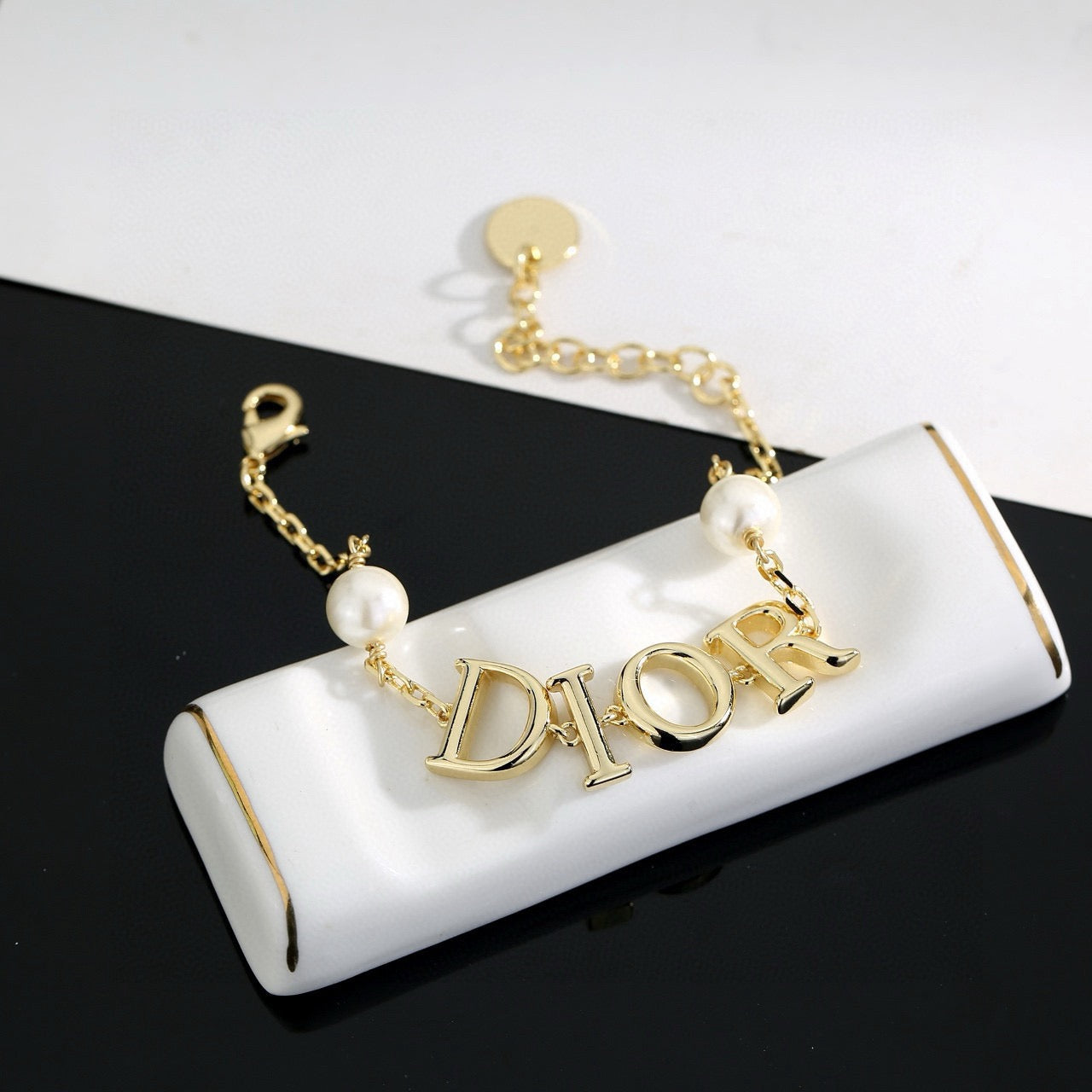 Graphic Letter Motif Statement Bracelet in Polished Metal-Tone – Design 005 front view
