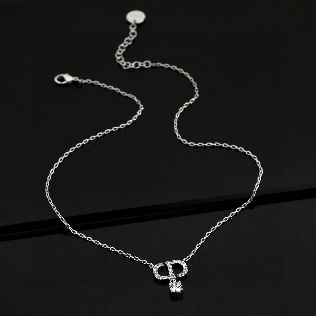 Graphic Letter Motif Pendant Necklace in Polished Metal-Tone – Design 016 side detail