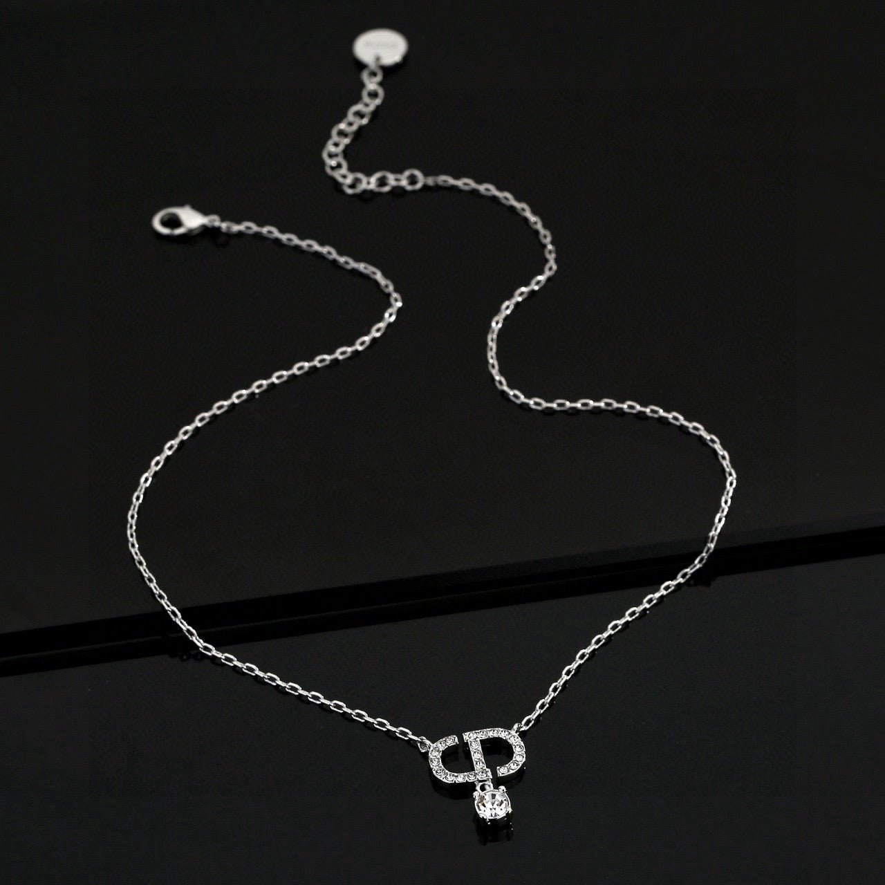 Graphic Letter Motif Pendant Necklace in Polished Metal-Tone – Design 018 side detail