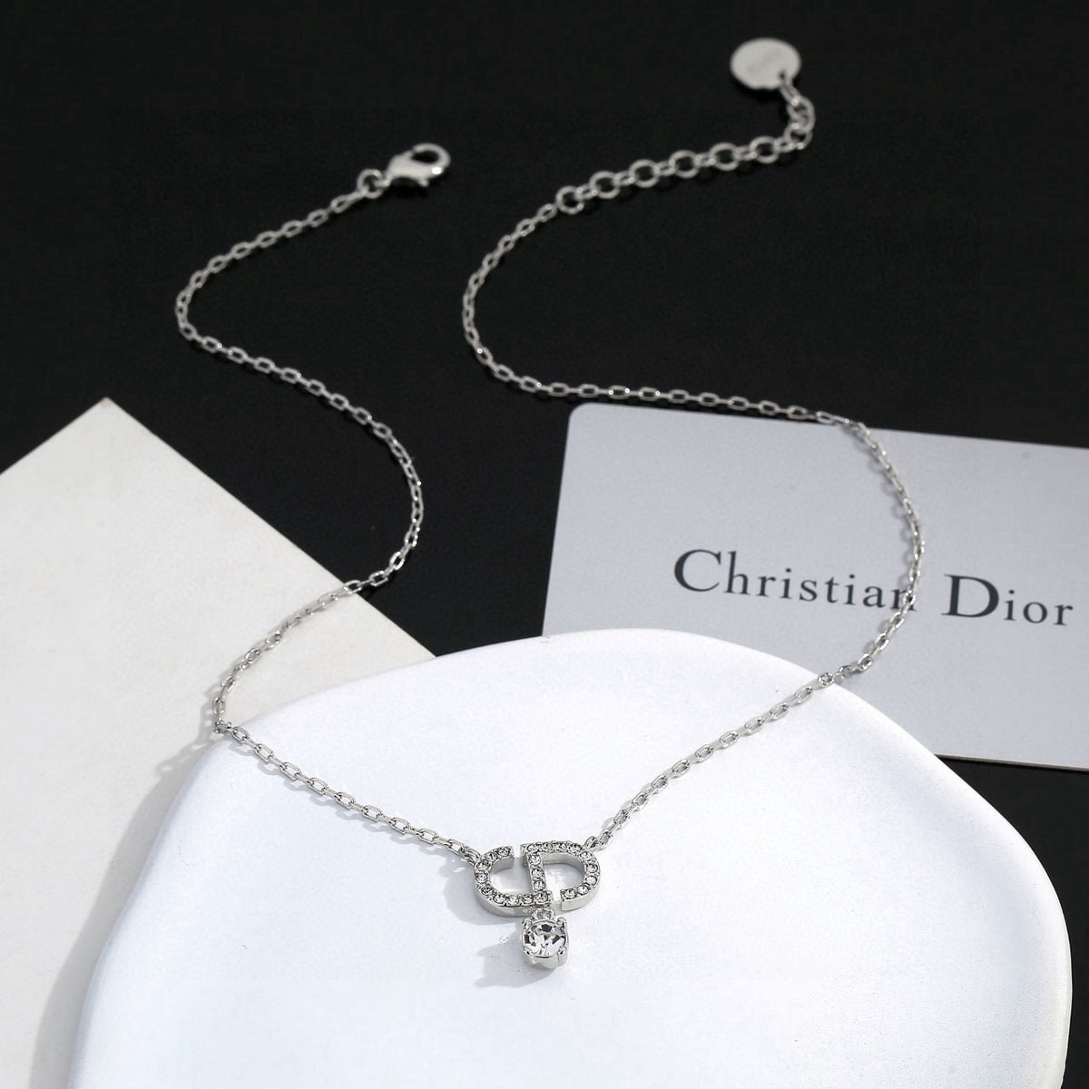 Graphic Letter Motif Pendant Necklace in Polished Metal-Tone – Design 018 main product view