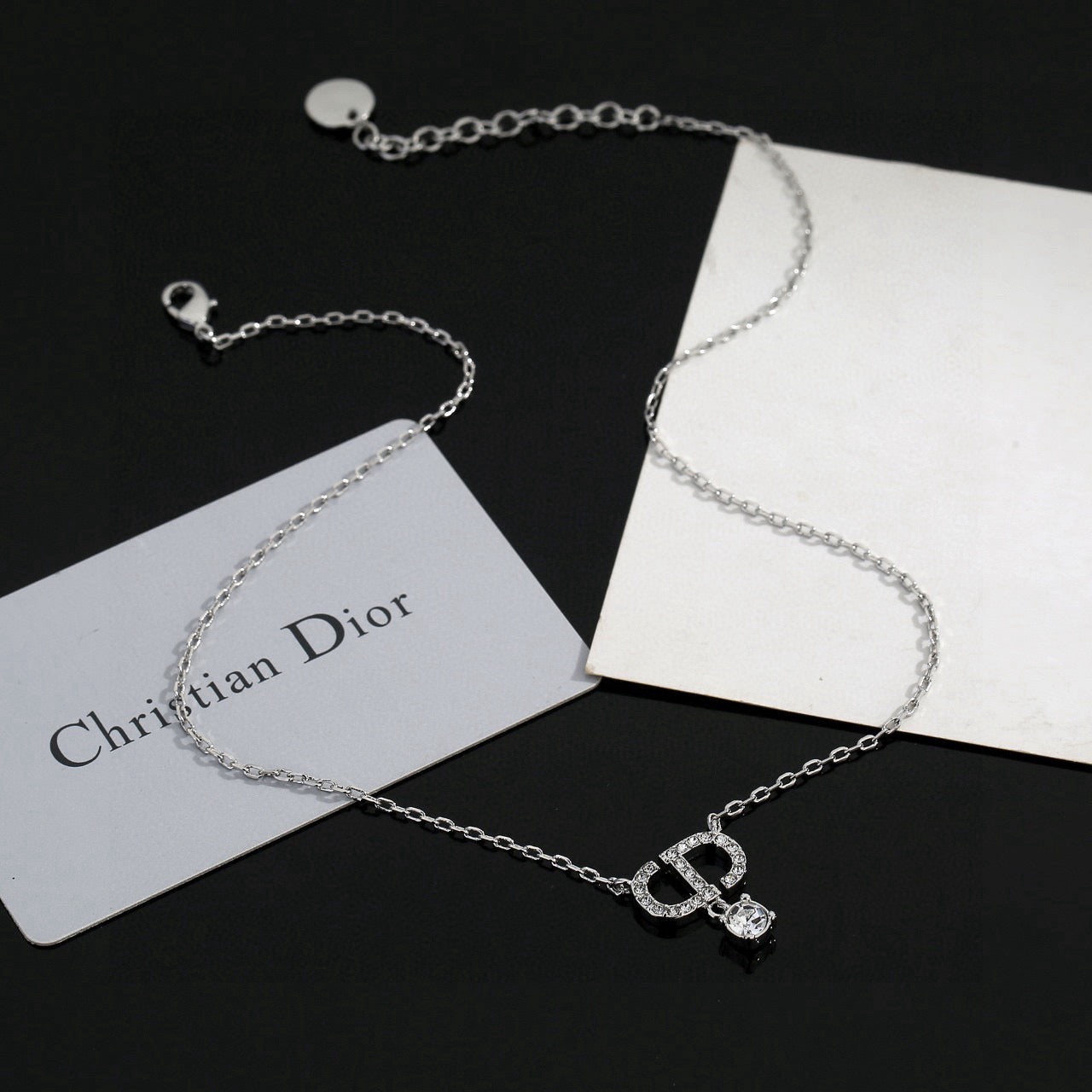 Graphic Letter Motif Pendant Necklace in Polished Metal-Tone – Design 016 styled view